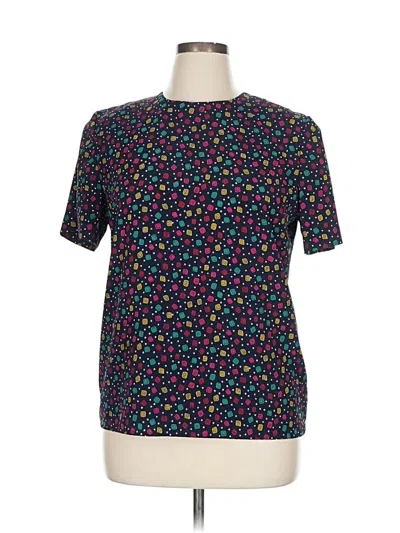 Pre-owned Leslie Fay Short Sleeve Top Blue Stars Pattern Crew Neck Tops