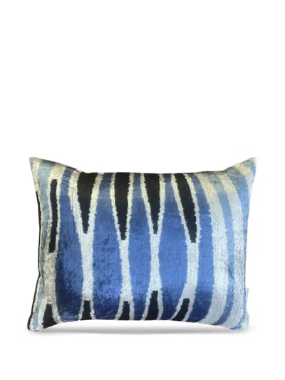 Les-ottomans Abstract Velvet Cushion In Blue