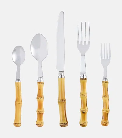 Les-ottomans Bamboo 5-piece Flatware Set In Yellow
