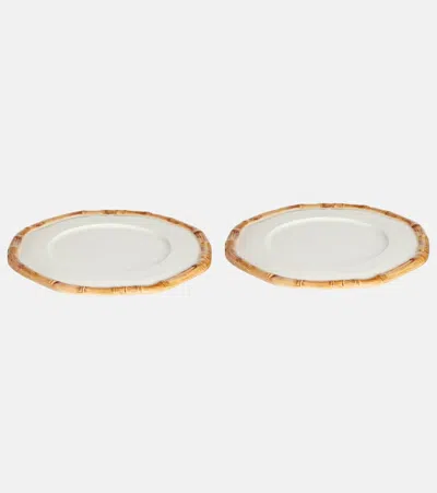 Les-ottomans Bamboo Set Of 2 Ceramic Charger Plates In Multi