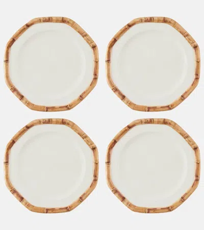 Les-ottomans Bamboo Set Of 4 Ceramic Dinner Plates In Neutral