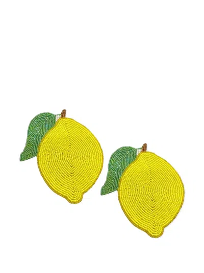 Les-ottomans Beaded Lemon Coaster (set Of Two) In Yellow