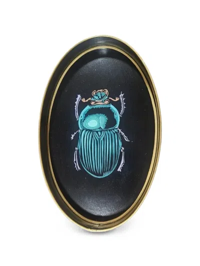 Les-ottomans Beetle-print Oval Tray In Black