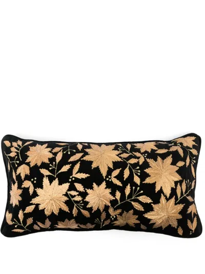 Les-ottomans Black Leaf-embroidered Velvet Cushion