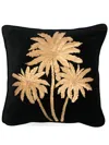 LES-OTTOMANS X BROWNS BLACK PALM TREE-EMBROIDERED VELVET CUSHION