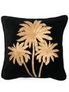 Les-ottomans X Browns Embroidered Palms Velvet Cushion (45cm X 45cm) In Black