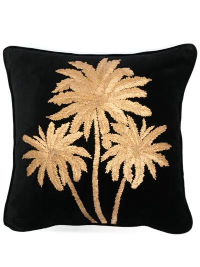 Les-ottomans Black Palm Tree-embroidered Velvet Cushion