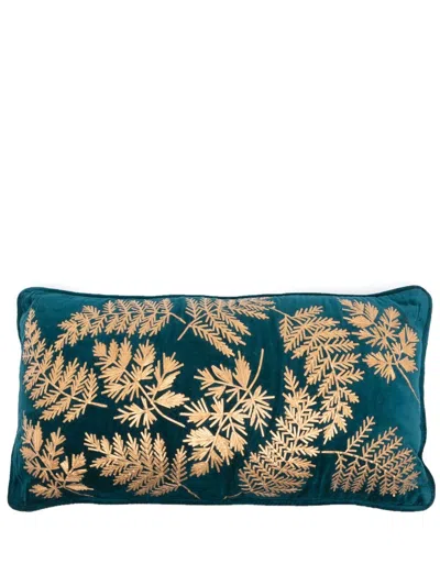 Les-ottomans Blue Leaf-embroidered Velvet Cushion