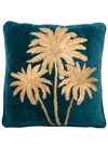 LES-OTTOMANS X BROWNS BLUE PALM TREE-EMBROIDERED VELVET CUSHION