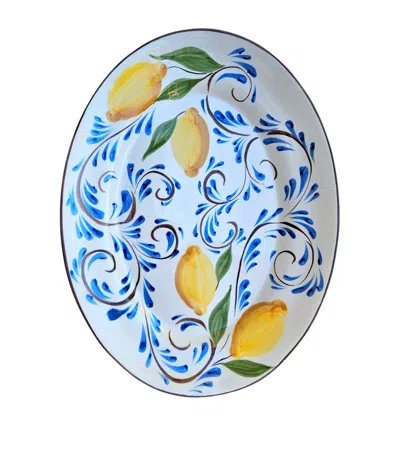Les-ottomans Ceramic Positano Lemons Serving Tray In Blue