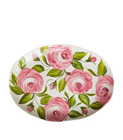 Les-ottomans Ceramic The Roses Serving Tray In Pink