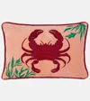 Les-ottomans Crab Embroidered Velvet Cushion In Pink