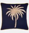 Les-ottomans Embroidered Cotton Canvas Cushion In Blue