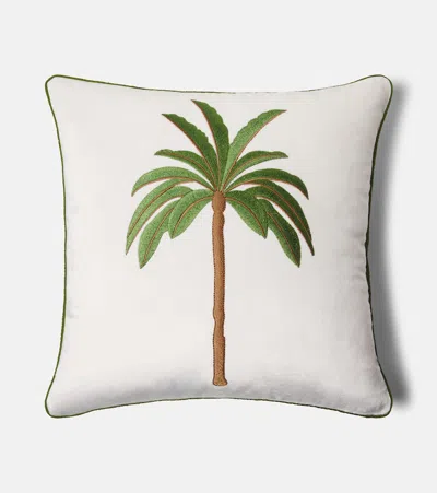 Les-ottomans Embroidered Cotton Velvet Cushion In Multi