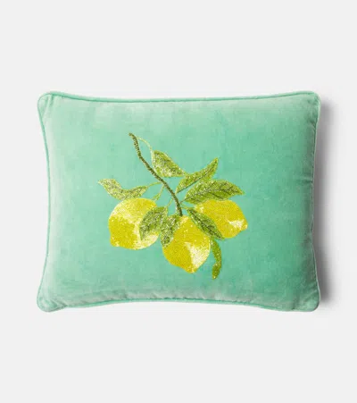 Les-ottomans Embroidered Cotton Velvet Cushion In Multi