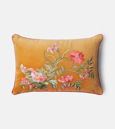 Les-ottomans Embroidered Cotton Velvet Cushion In Multi