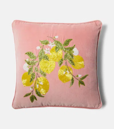 Les-ottomans Embroidered Cotton Velvet Cushion In Multi