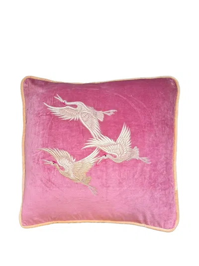Les-ottomans Embroidered Velvet Cushion In Pink