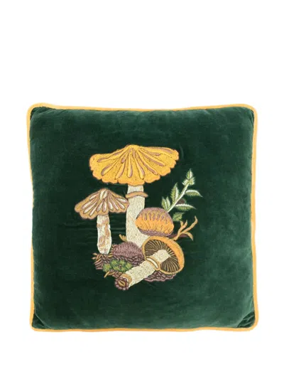 Les-ottomans Embroidered Velvet Cushion (50cm X 50cm) In Green