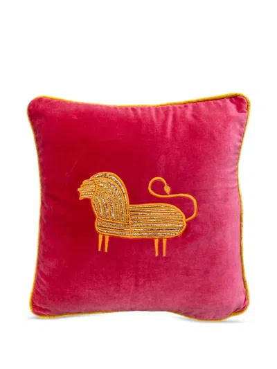 Les-ottomans Embroidered Velvet Cushion (50cm X 50cm) In Pink