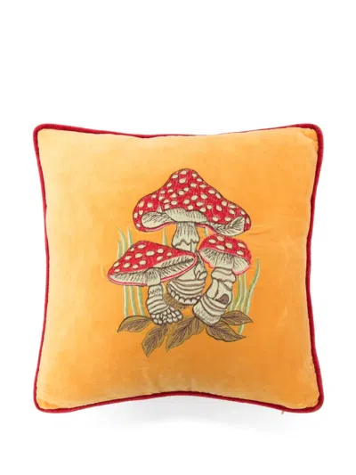 Les-ottomans Embroidered Velvet Cushion (50cm X 50cm) In Yellow