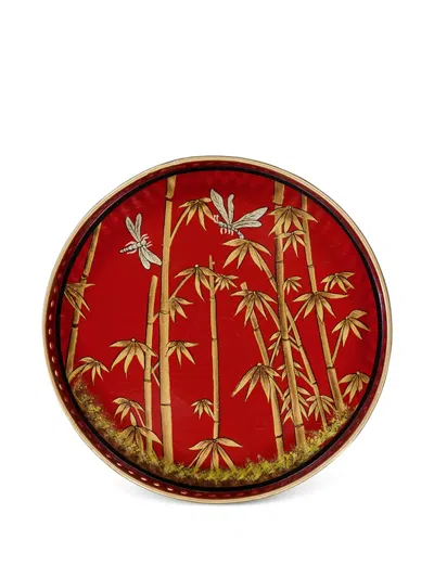 Les-ottomans Flora Hand-painted Tray In Red