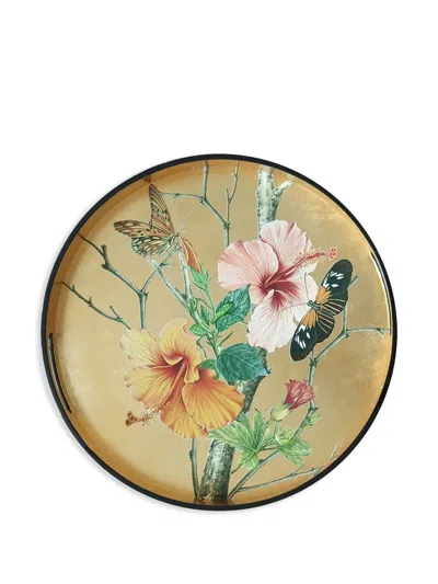 Les-ottomans Floral-print Tray (35cm) In Gold