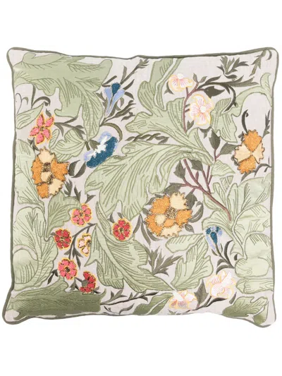 Les-ottomans Garden-embroidered Cushion (50cm X 50cm) In Green