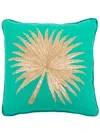 Les-ottomans Hand-embroidered Linen Cushion (48cm X 48cm) In Green