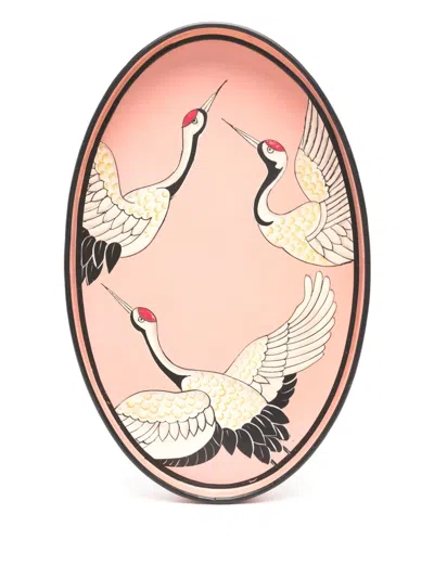 Les-ottomans Hand-painted Iron Tray (32cm X 20cm) In Pink