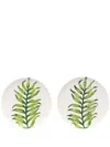 Les-ottomans White Leaves Ceramic Plates Set In White