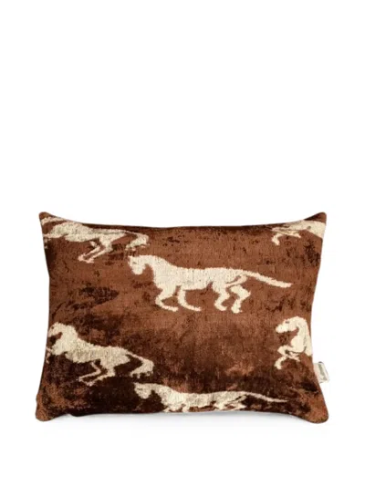 Les-ottomans Horse-print Velvet Cushion In Brown