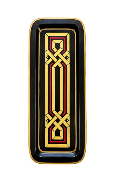 Les-ottomans - Ikat Hand-painted Decorative Iron Tray - Black