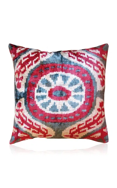Les-ottomans - Ikat Silk Velvet Cushion (single Sided) - Red