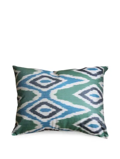 Les-ottomans Ikat-pattern Cushion In Green