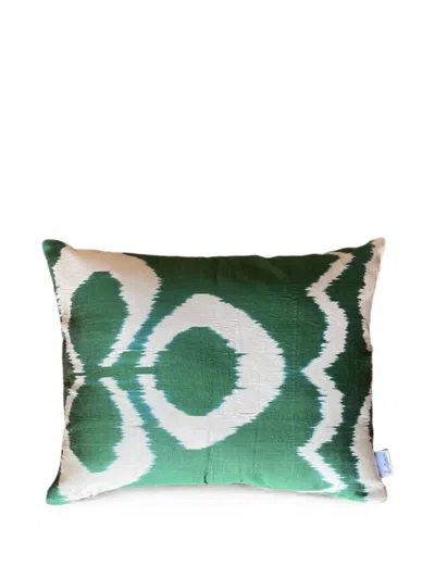 Les-ottomans Ikat-pattern Cushion In Green