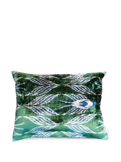 Les-ottomans Ikat-print Cushion In Green