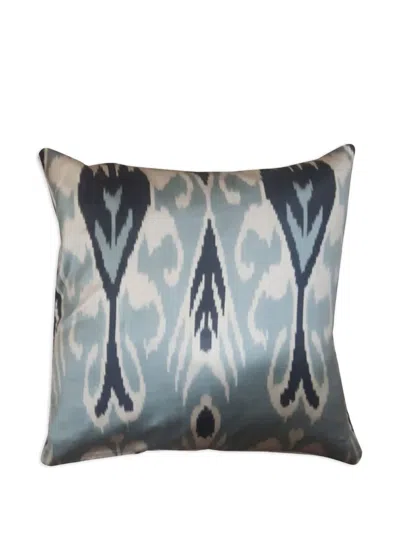 Les-ottomans Ikat-print Silk Cushion In Blue