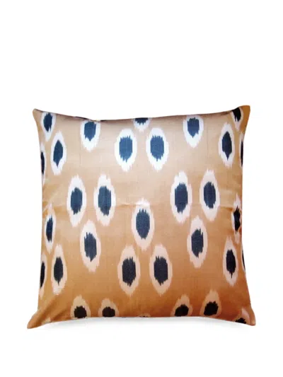 Les-ottomans Ikat-print Silk Cushion In Brown
