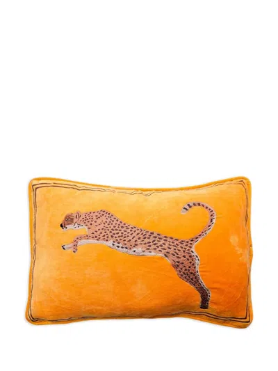 Les-ottomans Leopard-motif Cushion In Orange