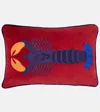 Les-ottomans Lobster-embroidered Linen Cushion In Multicoloured