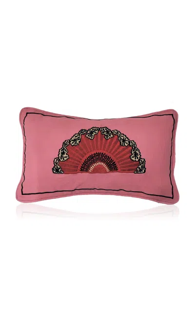 Les-ottomans - Mediterranean Hand Embroidered Cushion - Spain - Pink