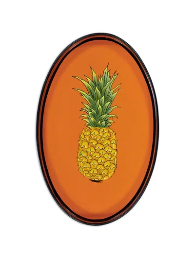 Les-ottomans Pineapple Oval Tray In Orange