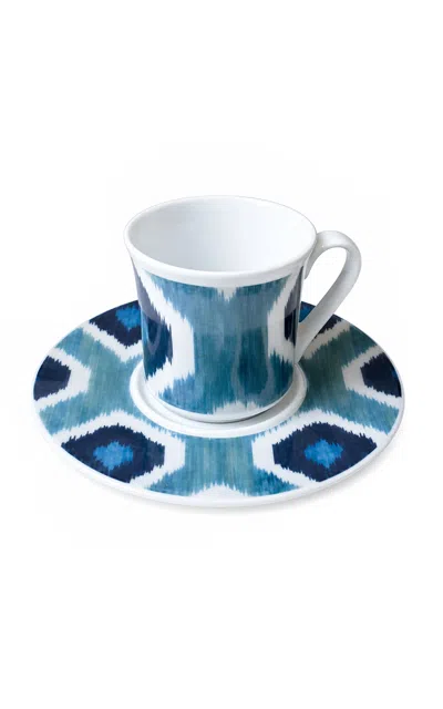 Les-ottomans - Porcelain Ikat Coffee Cup With Saucer - Blue