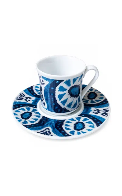 Les-ottomans - Porcelain Ikat Coffee Cup With Saucer - Blue