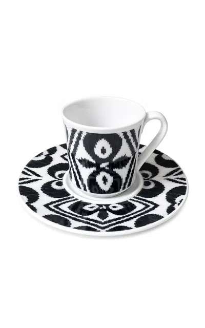 Les-ottomans - Porcelain Ikat Coffee Cup With Saucer - Blue