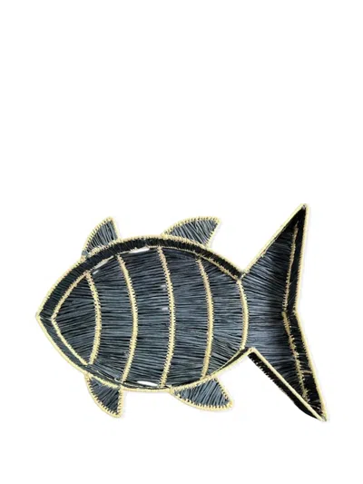 Les-ottomans Raffia Fish Basket In Blue