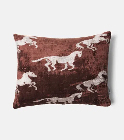 Les-ottomans Silk And Cotton Velvet Cushion In Brown