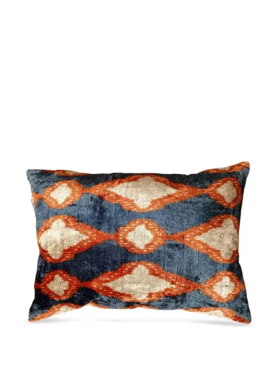 Les-ottomans Silk Velvet Cushion (50cm X 40cm) In Blue