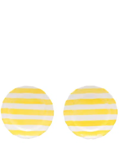 Les-ottomans Striped Ceramic Plate (set Of Two) In Yellow